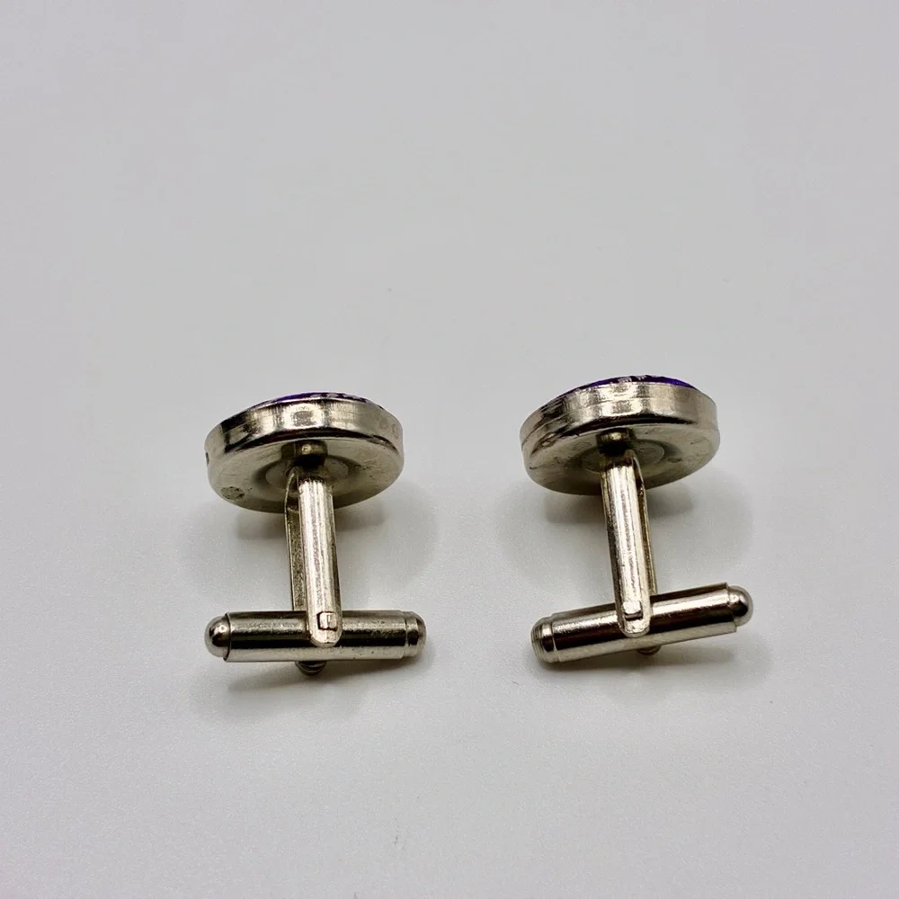 Vintage Men’s Purple & White Cloth Cuff Links in a Silver Tone